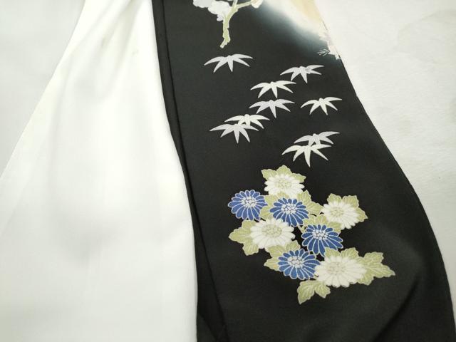 平和屋着物■豪華黒留袖　駒刺繍　束ね熨斗飛鶴花松文　暈し染め　金彩　正絹　逸品　DABI1739qa