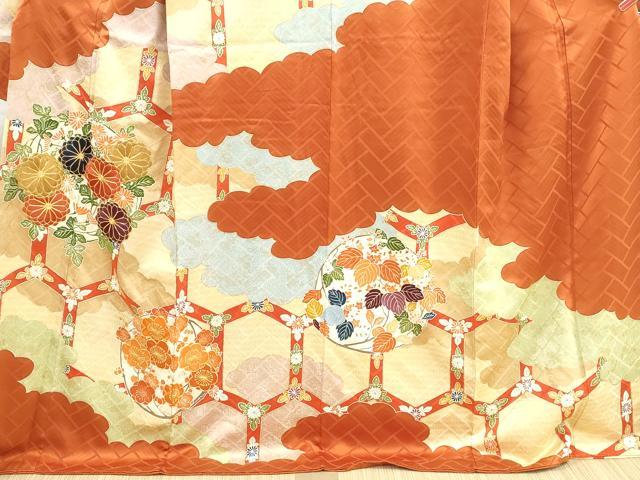 平和屋着物■豪華振袖　駒刺繍　雲取り亀甲花文　梅　桐　金彩　正絹　逸品　DABI1742qa