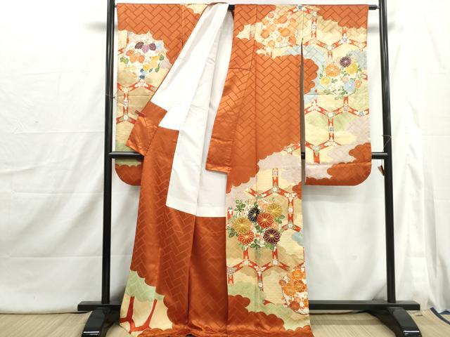 平和屋着物■豪華振袖　駒刺繍　雲取り亀甲花文　梅　桐　金彩　正絹　逸品　DABI1742qa