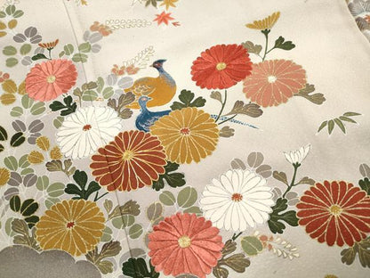 平和屋着物■豪華色留袖　駒刺繍　孔雀花文　暈し染め　金彩　正絹　逸品　DABI1743qa