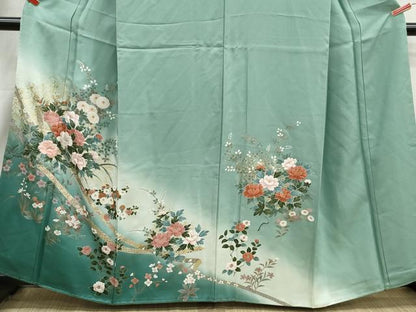 平和屋着物■訪問着　草花文　椿　暈し染め　金彩　正絹　逸品　DABI1746qa