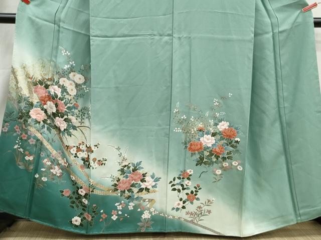 平和屋着物■訪問着　草花文　椿　暈し染め　金彩　正絹　逸品　DABI1746qa