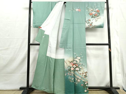 平和屋着物■訪問着　草花文　椿　暈し染め　金彩　正絹　逸品　DABI1746qa