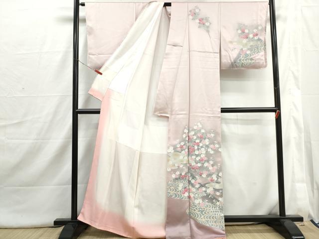 平和屋着物■訪問着　流水草花文　暈し染め　正絹　逸品　DABI1753qa