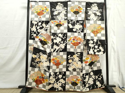 平和屋着物■豪華振袖　駒刺繍　扇面枝花文　金彩　正絹　逸品　DABI1755qa