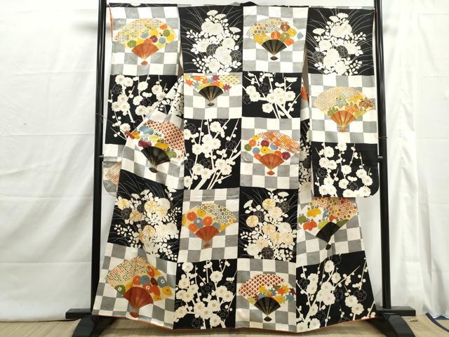 平和屋着物■豪華振袖　駒刺繍　扇面枝花文　金彩　正絹　逸品　DABI1755qa