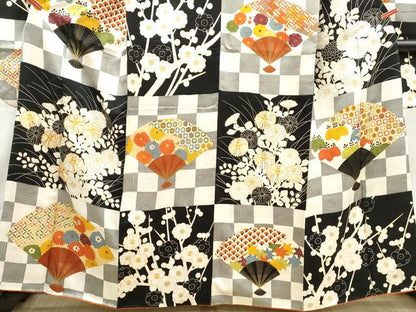 平和屋着物■豪華振袖　駒刺繍　扇面枝花文　金彩　正絹　逸品　DABI1755qa