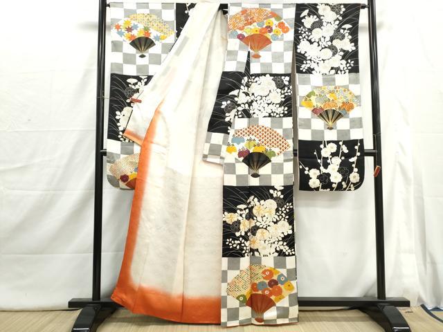 平和屋着物■豪華振袖　駒刺繍　扇面枝花文　金彩　正絹　逸品　DABI1755qa