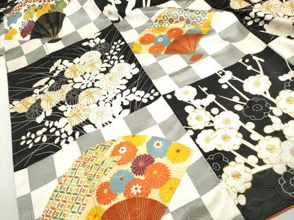 平和屋着物■豪華振袖　駒刺繍　扇面枝花文　金彩　正絹　逸品　DABI1755qa