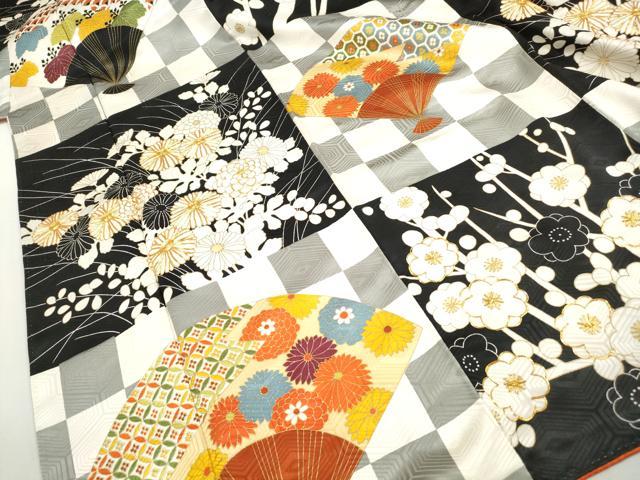 平和屋着物■豪華振袖　駒刺繍　扇面枝花文　金彩　正絹　逸品　DABI1755qa