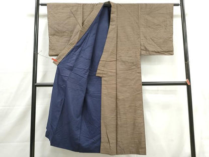 平和屋着物■男性　紬　横段文　正絹　逸品　DABI1756qa
