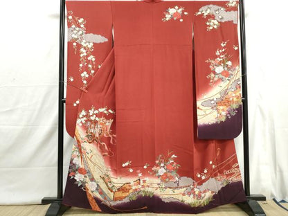 平和屋着物■豪華振袖　流水御所車花文　牡丹　熨斗　暈し染め　金彩　正絹　逸品　DABI1759qa