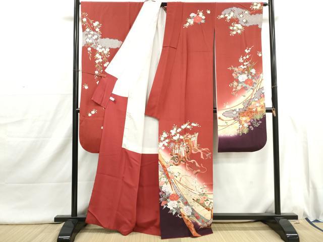 平和屋着物■豪華振袖　流水御所車花文　牡丹　熨斗　暈し染め　金彩　正絹　逸品　DABI1759qa