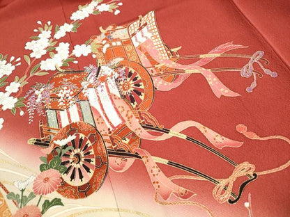 平和屋着物■豪華振袖　流水御所車花文　牡丹　熨斗　暈し染め　金彩　正絹　逸品　DABI1759qa