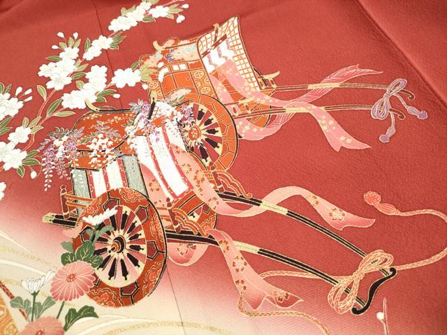 平和屋着物■豪華振袖　流水御所車花文　牡丹　熨斗　暈し染め　金彩　正絹　逸品　DABI1759qa