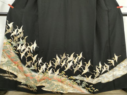 平和屋着物■豪華黒留袖　浜松群鶴文　金銀彩　正絹　逸品　DABI1761qa