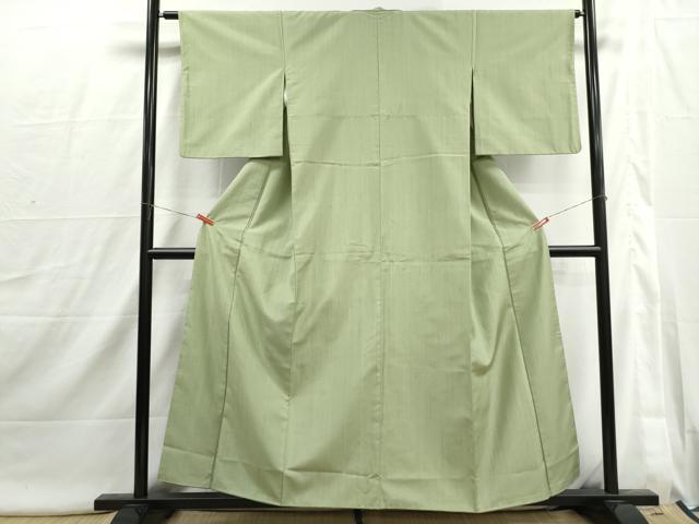 平和屋着物■上質な色無地　柳色　伝統工芸品越後生紬　反端付き　正絹　逸品　DABI1768qa