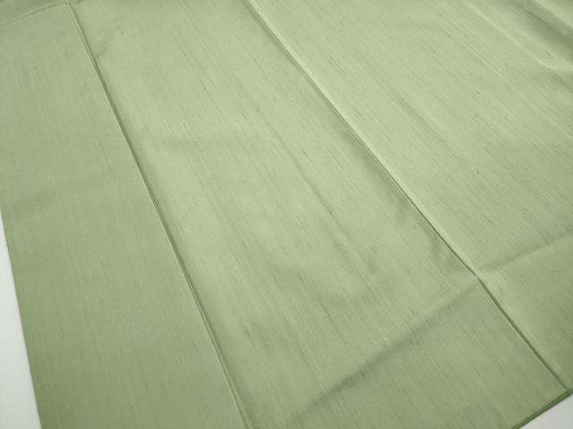 平和屋着物■上質な色無地　柳色　伝統工芸品越後生紬　反端付き　正絹　逸品　DABI1768qa