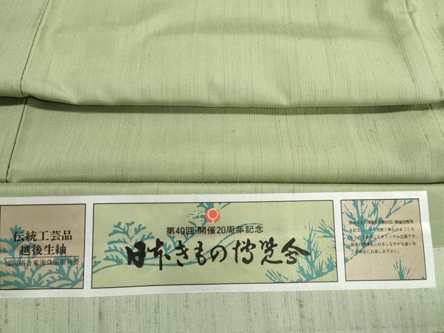 平和屋着物■上質な色無地　柳色　伝統工芸品越後生紬　反端付き　正絹　逸品　DABI1768qa