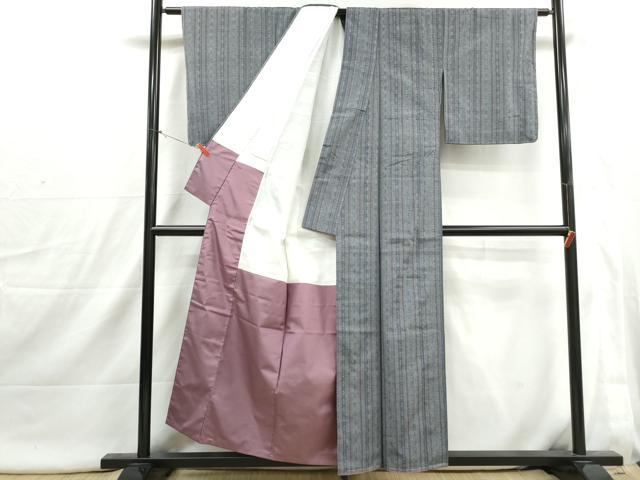 平和屋着物■献上紬　幾何学間道　反端付き　正絹　逸品　DABI1769qa