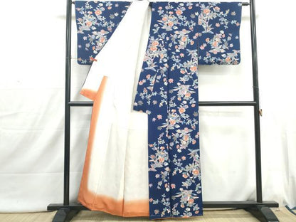 平和屋着物■上質な小紋　型染め　草花文　椿　鬼しぼ縮緬　正絹　逸品　DABI1774qa