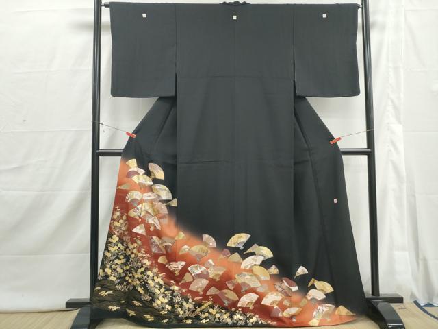 平和屋着物■豪華黒留袖　作家物　扇面花文　暈し染め　金銀彩　正絹　逸品　DABI1776cd
