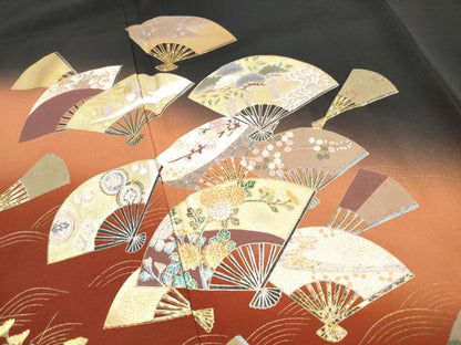 平和屋着物■豪華黒留袖　作家物　扇面花文　暈し染め　金銀彩　正絹　逸品　DABI1776cd