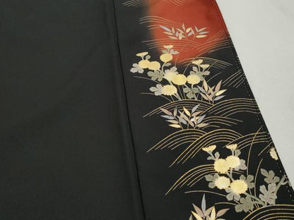 平和屋着物■豪華黒留袖　作家物　扇面花文　暈し染め　金銀彩　正絹　逸品　DABI1776cd