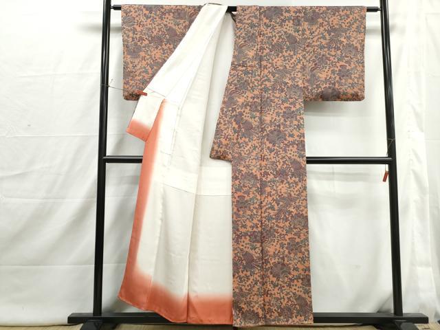 平和屋着物■上質な小紋　更紗花鳥文　鬼しぼ縮緬　正絹　逸品　DABI1778qa