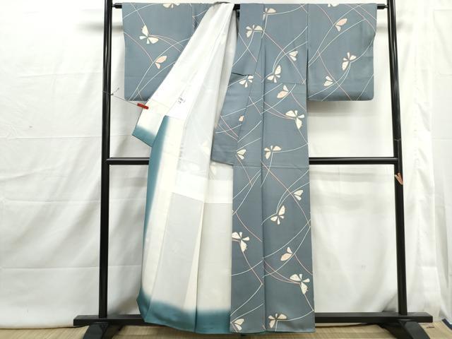 平和屋着物■上質な小紋　舞蝶文　金彩　反端付き　正絹　逸品　DABI1782qa