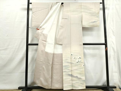 平和屋着物■染色作家　安達華生　訪問着　風景群鶴文　正絹　逸品　DABI1783qa