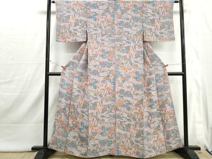 平和屋着物■上質な小紋　人物風景文　鬼しぼ縮緬　正絹　逸品　DABI1784qa