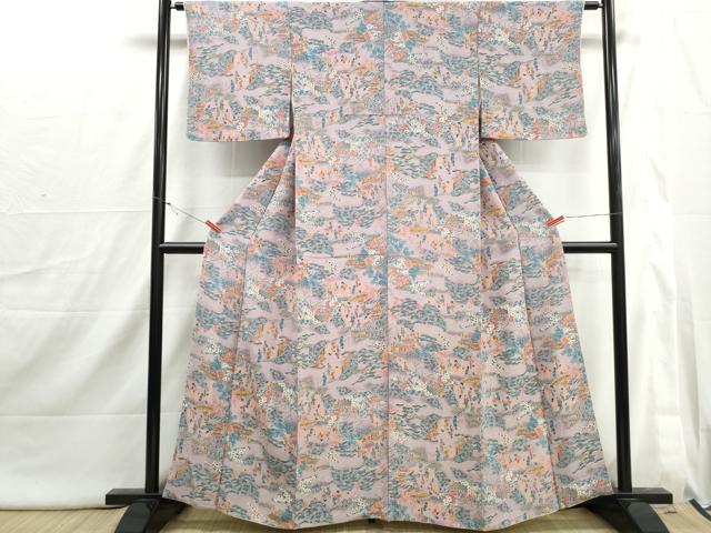 平和屋着物■上質な小紋　人物風景文　鬼しぼ縮緬　正絹　逸品　DABI1784qa