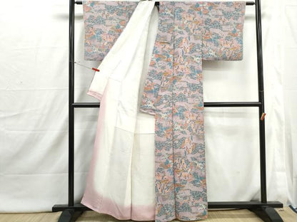 平和屋着物■上質な小紋　人物風景文　鬼しぼ縮緬　正絹　逸品　DABI1784qa