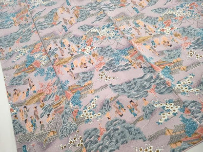 平和屋着物■上質な小紋　人物風景文　鬼しぼ縮緬　正絹　逸品　DABI1784qa