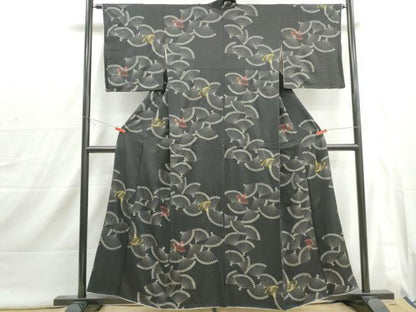 平和屋着物■上質な小紋　扇面尽くし文　黒地　正絹　逸品　DABI1788qa