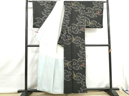 平和屋着物■上質な小紋　扇面尽くし文　黒地　正絹　逸品　DABI1788qa