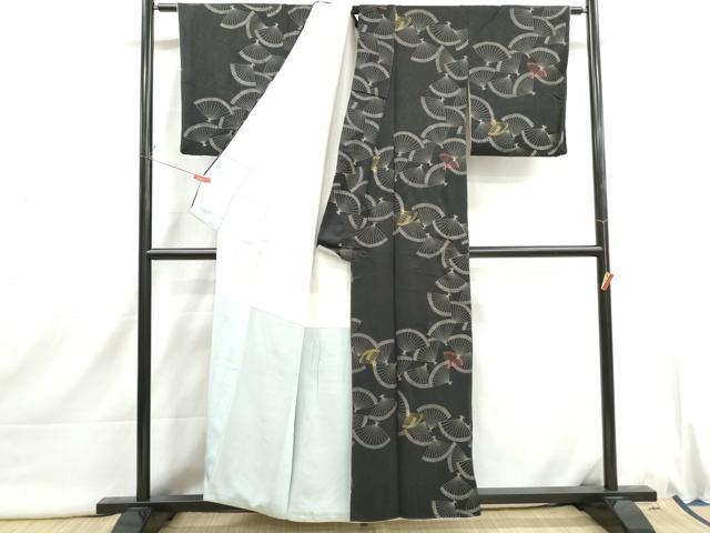 平和屋着物■上質な小紋　扇面尽くし文　黒地　正絹　逸品　DABI1788qa
