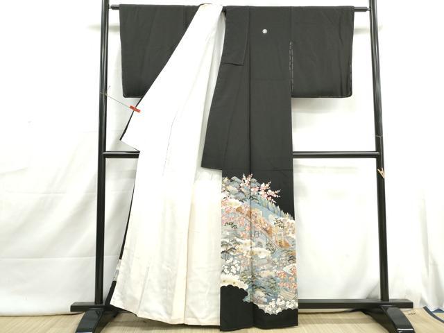 平和屋着物■豪華黒留袖　作家文　渡橋風景花文　松竹梅　金銀彩　正絹　逸品　DABI1793qa