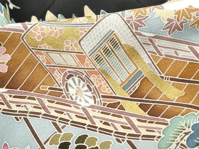 平和屋着物■豪華黒留袖　作家文　渡橋風景花文　松竹梅　金銀彩　正絹　逸品　DABI1793qa