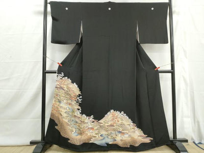 平和屋着物■豪華黒留袖　風景花文　金彩　正絹　逸品　DABI1794qa