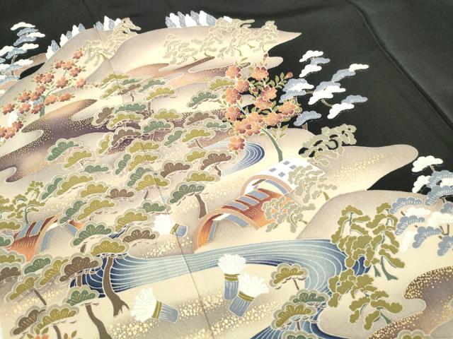 平和屋着物■豪華黒留袖　風景花文　金彩　正絹　逸品　DABI1794qa
