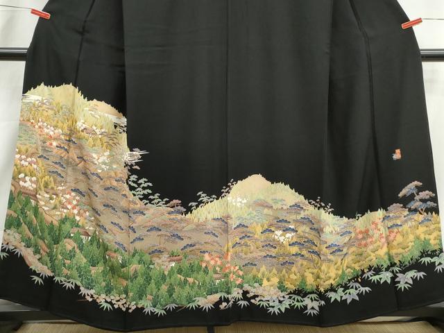 平和屋着物■豪華黒留袖　友禅　作家物　風景花文　松竹梅　正絹　逸品　DABI1795qa