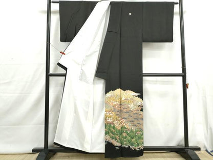 平和屋着物■豪華黒留袖　友禅　作家物　風景花文　松竹梅　正絹　逸品　DABI1795qa