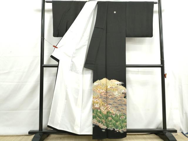 平和屋着物■豪華黒留袖　友禅　作家物　風景花文　松竹梅　正絹　逸品　DABI1795qa