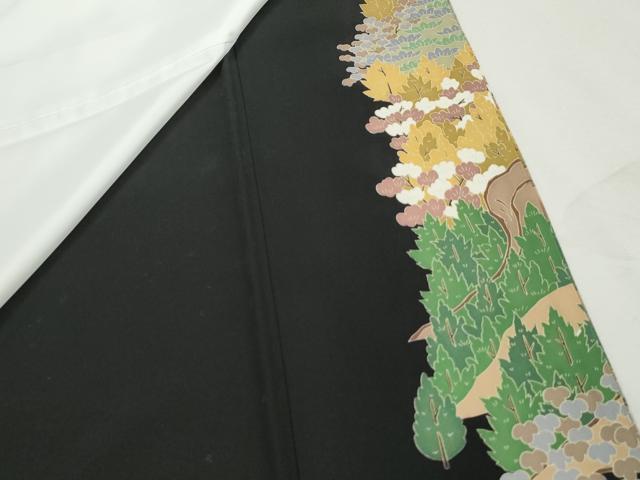 平和屋着物■豪華黒留袖　友禅　作家物　風景花文　松竹梅　正絹　逸品　DABI1795qa