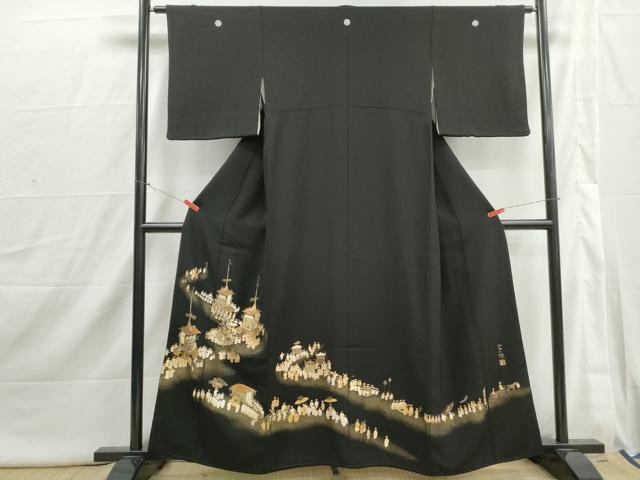 平和屋着物■京友禅作家　元橋宏太郎　黒留袖　螺鈿　人物文　金彩　金通し地　正絹　逸品　DABI1796qa