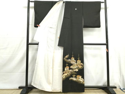 平和屋着物■京友禅作家　元橋宏太郎　黒留袖　螺鈿　人物文　金彩　金通し地　正絹　逸品　DABI1796qa