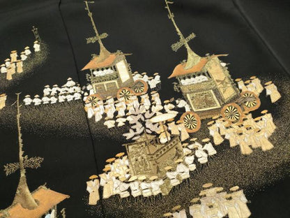 平和屋着物■京友禅作家　元橋宏太郎　黒留袖　螺鈿　人物文　金彩　金通し地　正絹　逸品　DABI1796qa