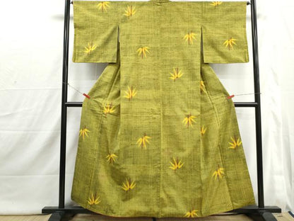 平和屋着物■上質な紬　笹の葉文　正絹　逸品　DABI1798qa
